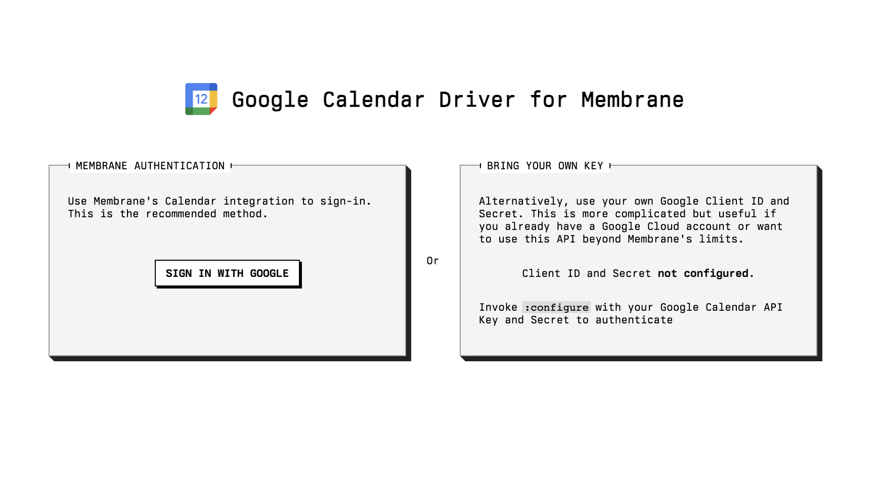 A screenshot of the Google auth page in the Google Calendar Driver
