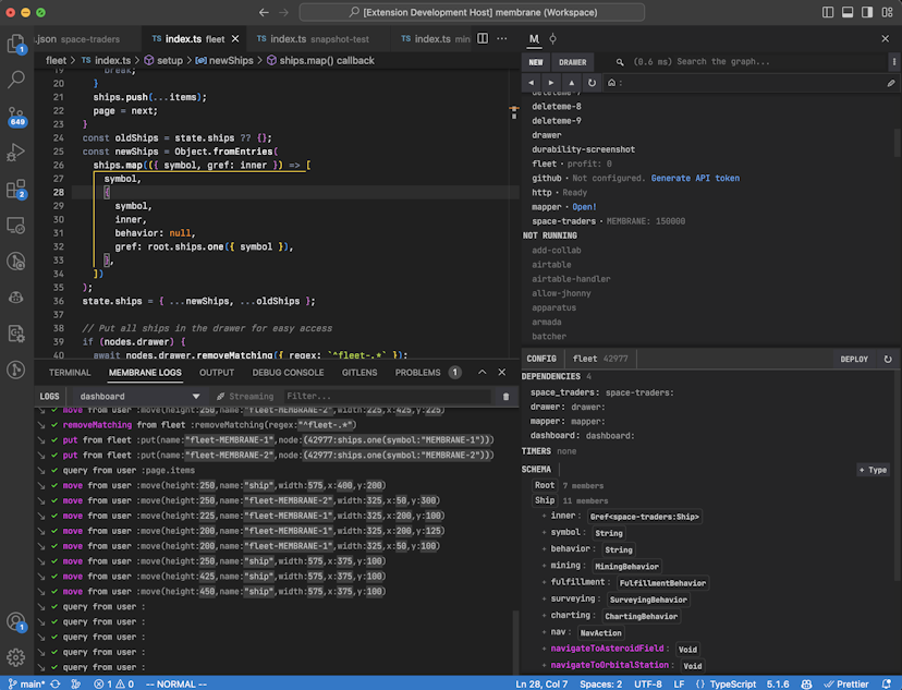 A screenshot of the Membrane UI showing how it's integrated into VS Code